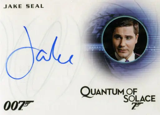 Autograph card of Jake Seal as Bartender from Quantum of Solace for trading cards collectors