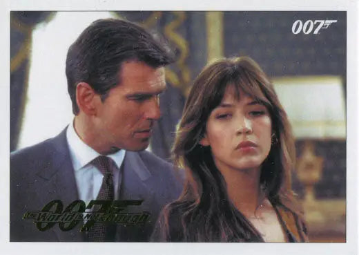 Trading card featuring a scene from James Bond with two characters in gold parallel design