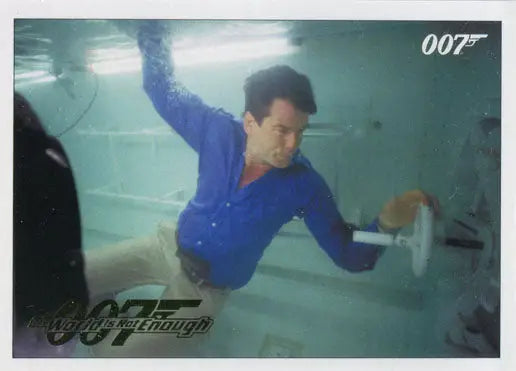 Man in a blue shirt diving underwater on James Bond 007 Classics Gold Parallel trading card
