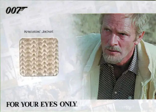Trading card of Julian Glover with Knitwear Jacket swatch from James Bond Archives 2014