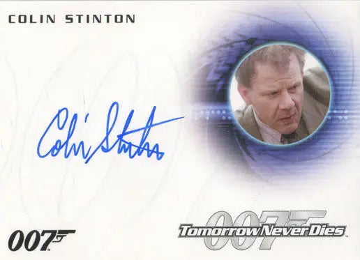 Autographed James Bond memorabilia card featuring Colin Stinton as Greenwalt