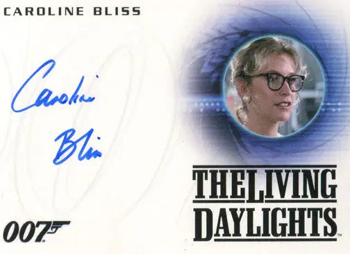 Autographed trading card of Caroline Bliss as Moneypenny from The Living Daylights