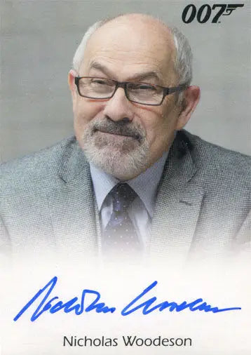 Personally signed Nicholas Woodeson card from James Bond Archives 2015