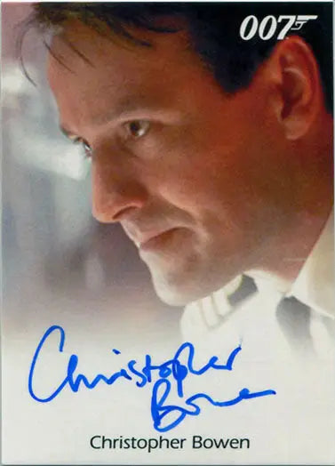 Autographed trading card of Christopher Bowen as Richard Day from James Bond Archives 2017