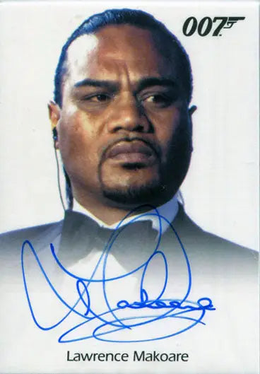 Headshot of African American man with 007 logo on James Bond autograph card