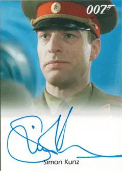 Headshot of Simon Kunz in military uniform on James Bond Autograph Card as Duty Officer