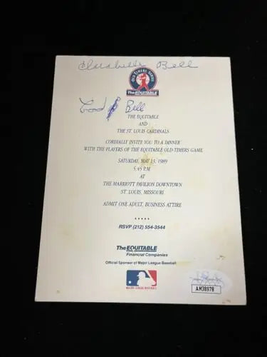 Autographed Equitable Invitation Card to dinner with the St. Louis Cardinals by James Cool Papa Bell