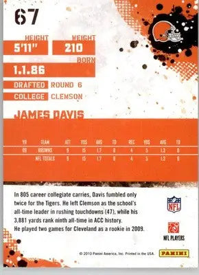 James Davis - 2010 Score - #67 - Football - Football Card Single