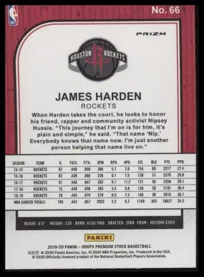 James Harden 2019-20 Hoops Premium Stock Prizms Green #66 Houston Rockets - Basketball Card Single