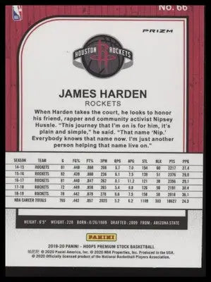 James Harden 2019-20 Hoops Premium Stock Prizms Silver Laser #66 Houston Rockets - Basketball Card Single