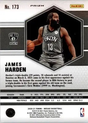 James Harden - 2020-21 Panini Mosaic - #173 - Mosaic Green Basketball - Basketball Card Single