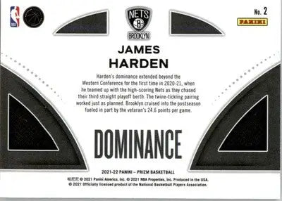 James Harden - 2021-22 Panini Prizm - #2 - Dominance Basketball - Basketball Card Single