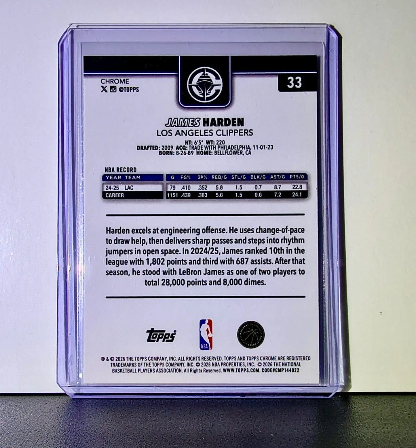 James Harden 2025-26 NBA Topps Chrome Update #33 Basketball Card LA Clippers - Basketball Card Single