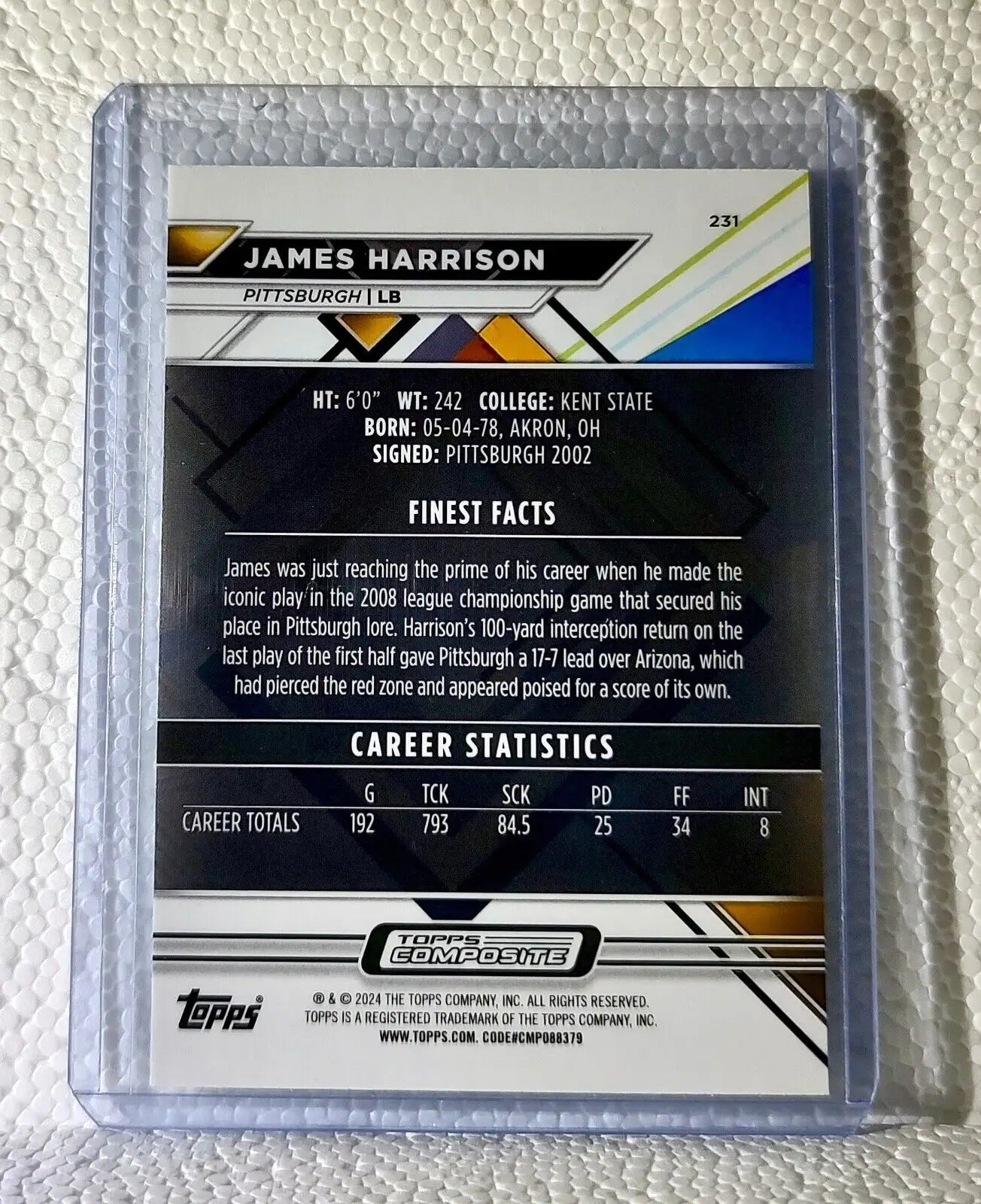 James Harrison 2023 Topps Finest NFL #231 Football Card Pittsburgh Steelers - Football Card Single