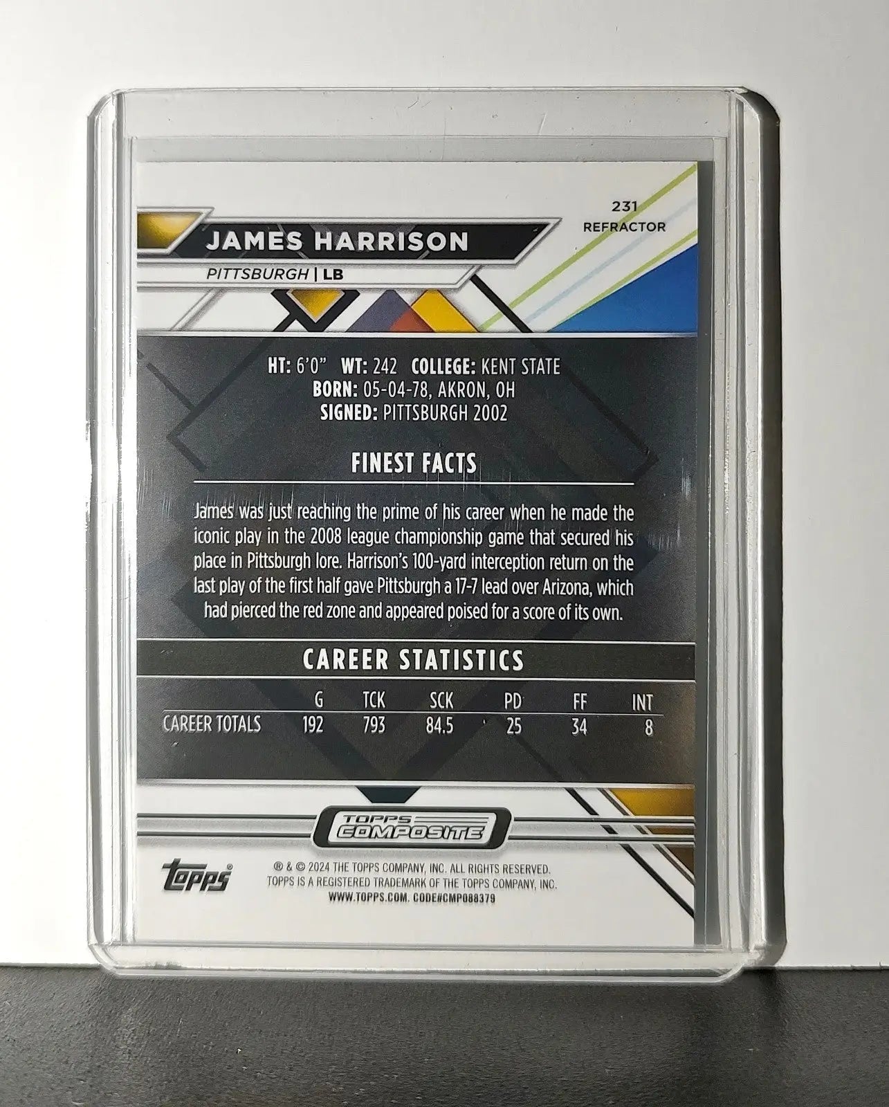 James Harrison Refractor 2023 Topps Finest NFL #231 Card Pittsburgh Steelers