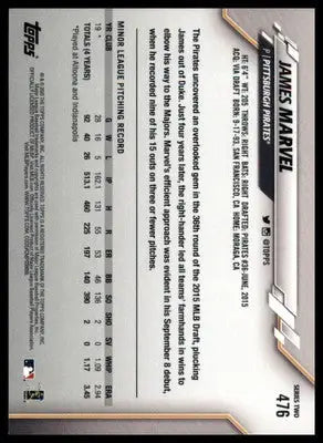 James Marvel Rookie 2020 Topps #476 Pittsburgh Pirates - Baseball Card Single