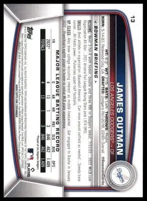 James Outman Rookie 2023 Bowman #13 Los Angeles Dodgers - Baseball Card Single