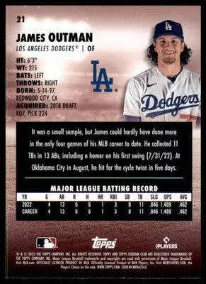 James Outman Rookie 2023 Stadium Club #21 Los Angeles Dodgers - Baseball Card Single