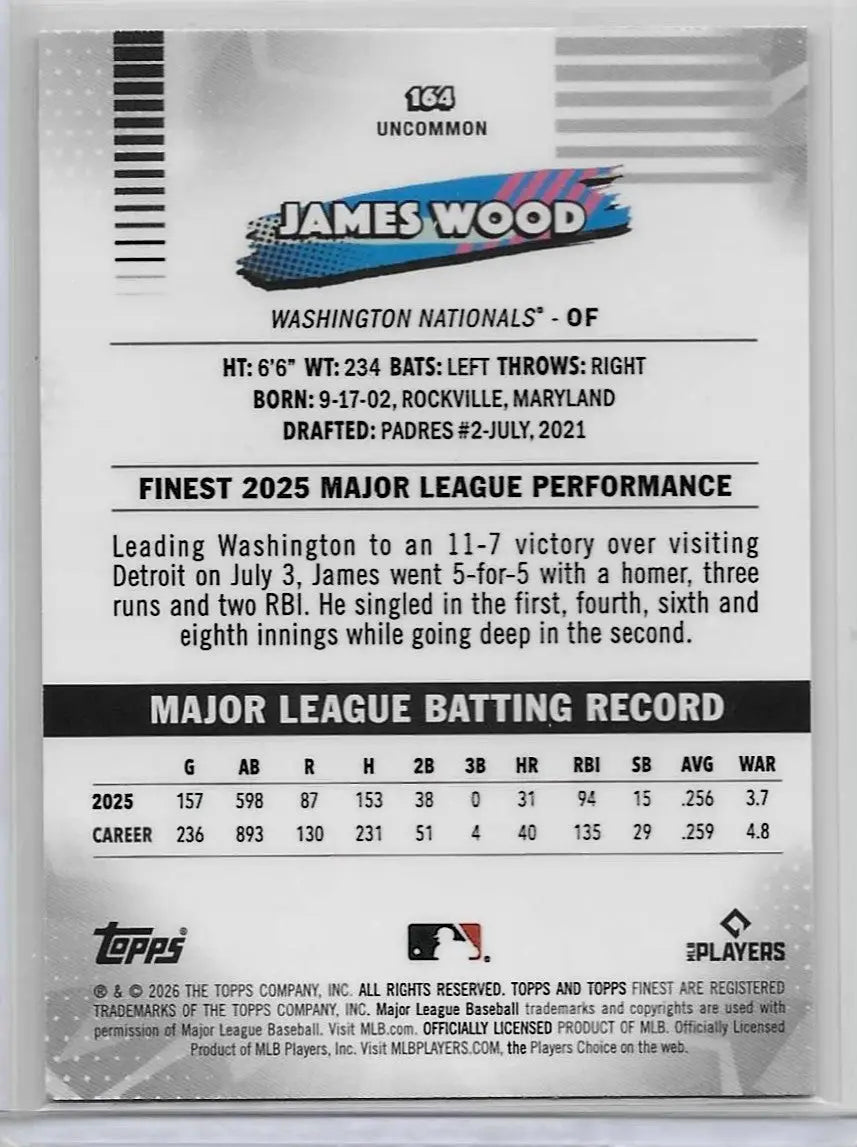 James Wood 2026 Topps Finest Mini Diamond Refractor #164 Uncommon (1399)
