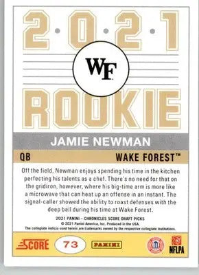 Jamie Newman - 2021 Panini Chronicles Draft Picks - #73 - Football - Football Card Single