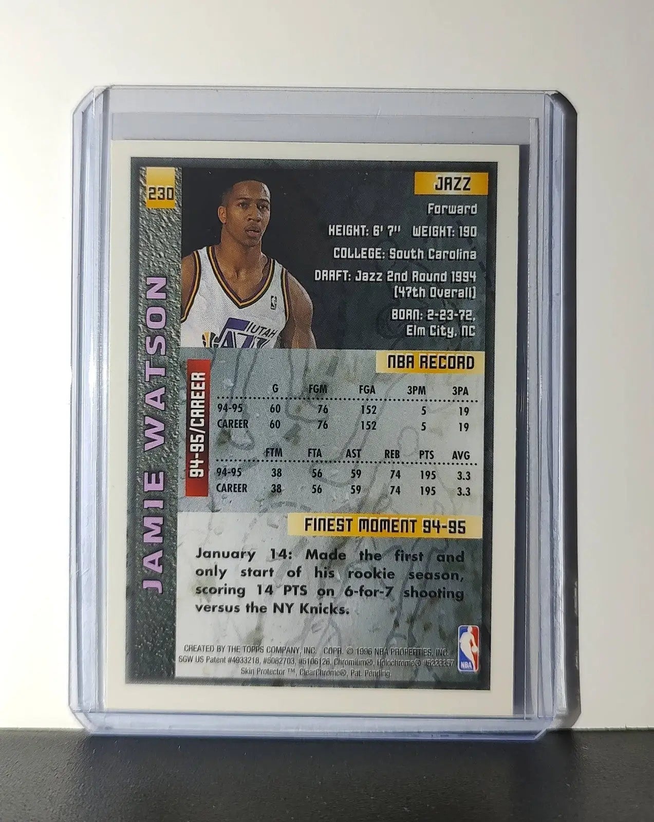 Jamie Watson 1995-96 Topps Finest NBA #230 Card Utah Jazz