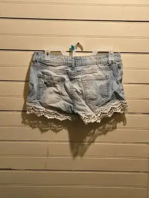 Janina Shorts Womens 36 Light Blue Denim Crochet Lace Trim Distressed Casual - Apparel