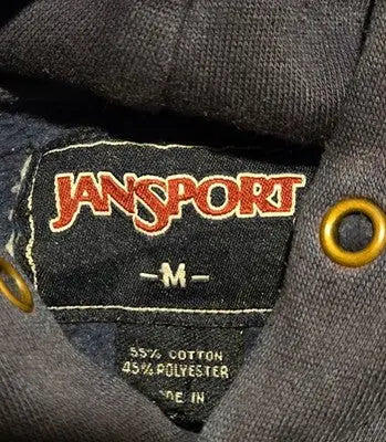 JanSport Hoodie Mens M Navy MSM Applique Pullover Worn Faded Kangaroo Pocket - Apparel