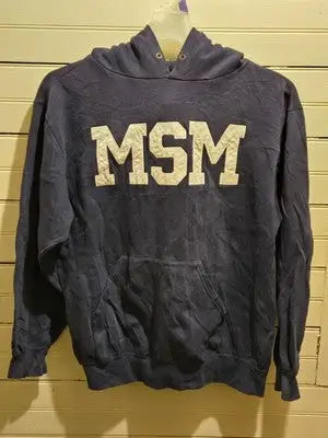 JanSport Hoodie Mens M Navy MSM Applique Pullover Worn Faded Kangaroo Pocket - Apparel
