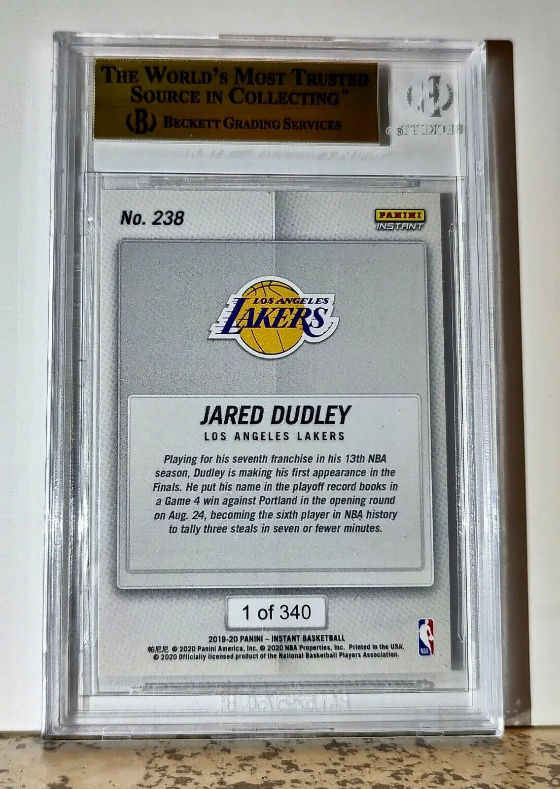 Jared Dudley 2019-20 Panini NBA #238 Basketball Card 1 of 340 BGS 9.5 Gem Lakers - Basketball Card Single