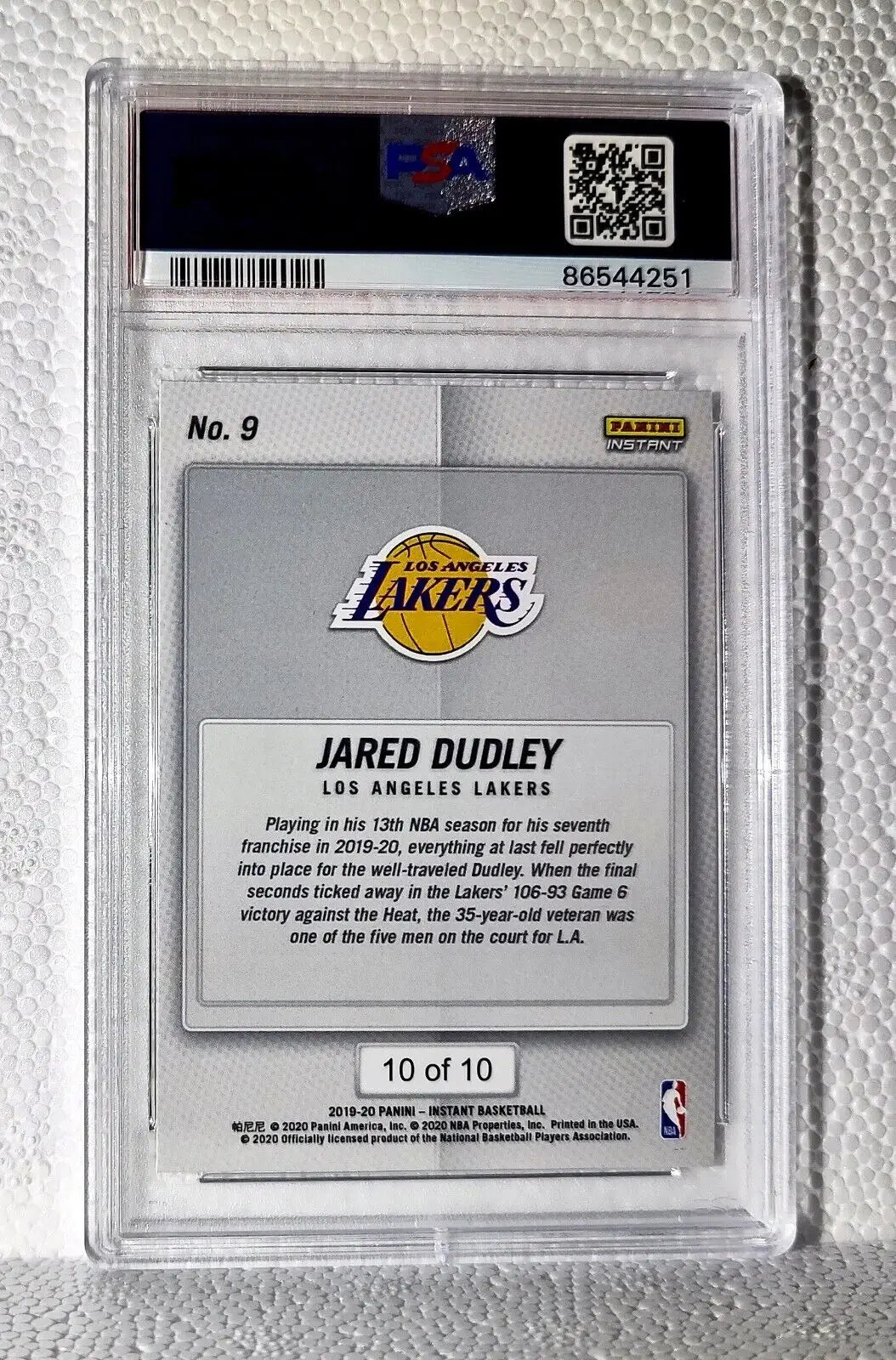 Jared Dudley 2020 Panini Lakers NBA Champions #9 Green Card 10/10 PSA 9 Mint - Basketball Card Single