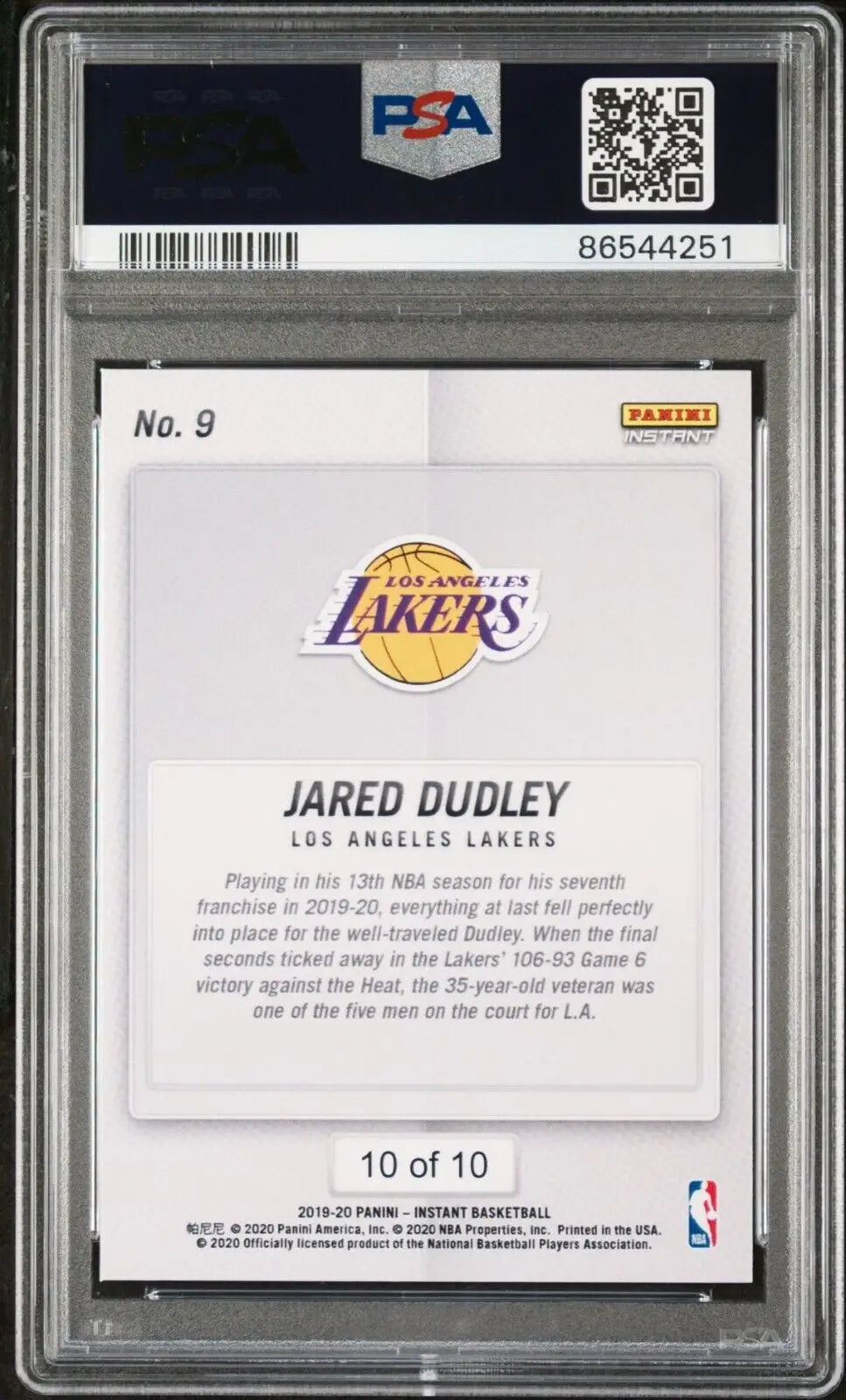 Jared Dudley 2020 Panini Lakers NBA Champions #9 Green Card 10/10 PSA 9 Mint - Basketball Card Single