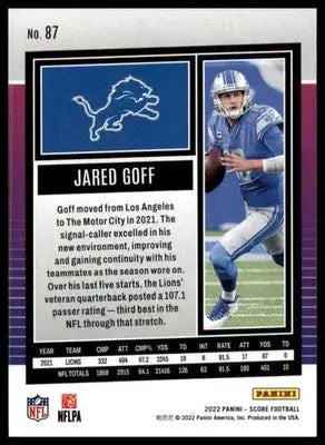 Jared Goff 2022 Score #87 Detroit Lions - Football Card Single