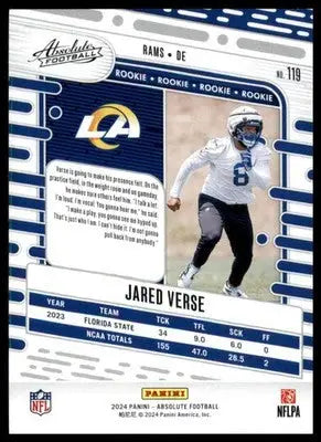 Jared Verse Rookie 2024 Panini Absolute Retail #119 Los Angeles Rams - Football Card Single