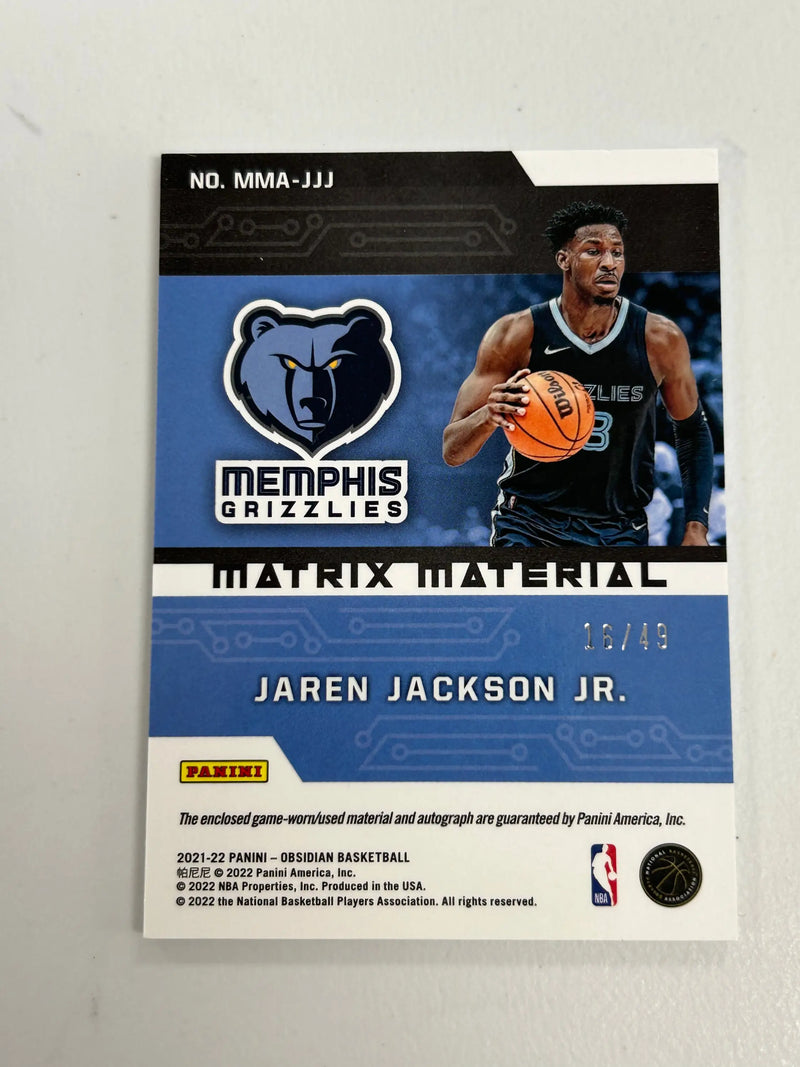Jaren Jackson Jr. 2021 Panini Obsidian Matrix Material Auto Jersey #16/49 - Basketball Card Single