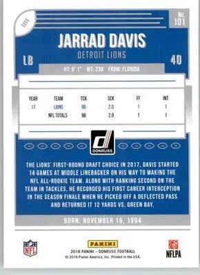 Jarrad Davis - 2018 Donruss - #101 - Football - Football Card Single
