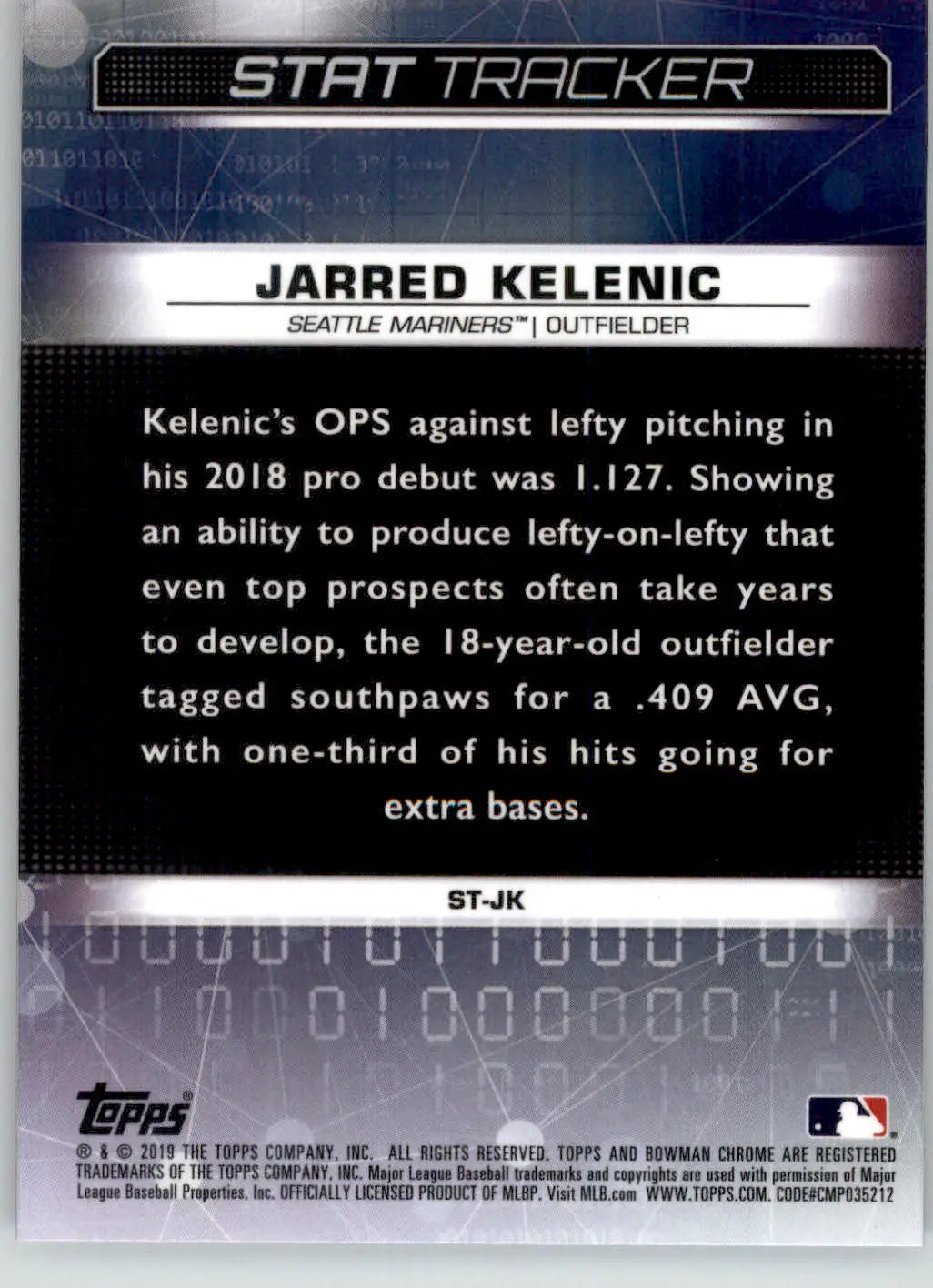 Jarred Kelenic - 2019 Bowman Chrome - #ST-JK - Stat Tracker Baseball - Baseball Card Single