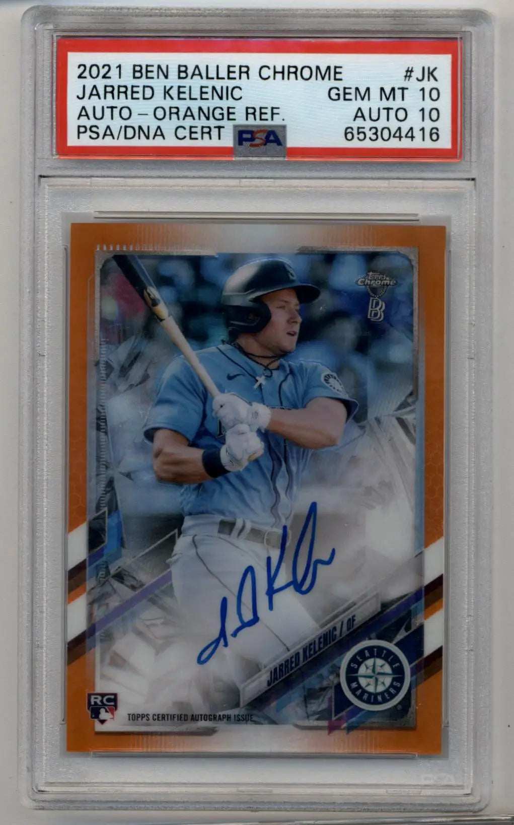 Jarred Kelenic 2021 Ben Baller Chrome Orange Auto card with autograph and refractor finish