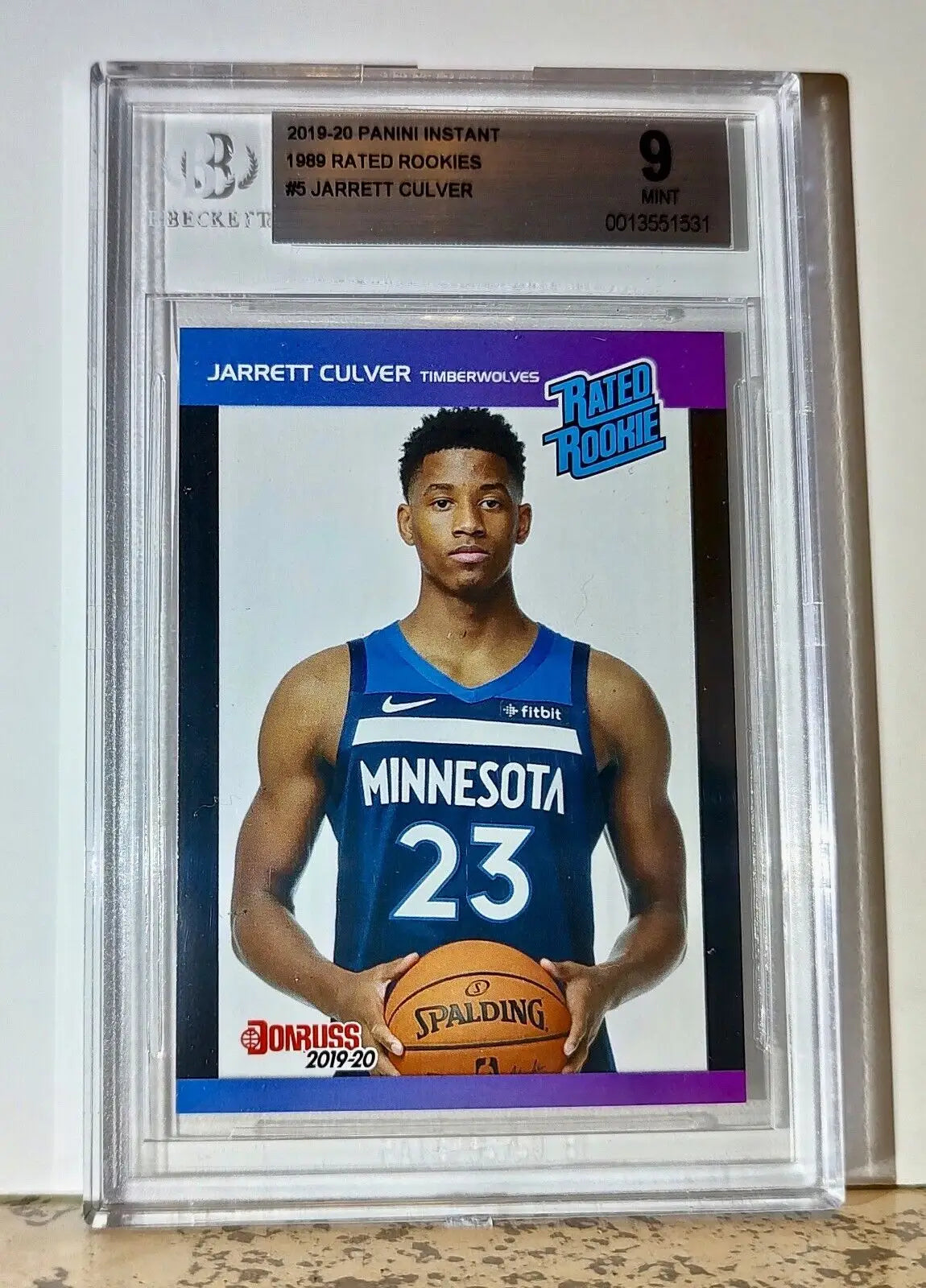 Jarrett Culver 2019-20 Panini NBA #5 Draft Rookie 1/3431 BGS 9 Mint Timberwolves - Basketball Card Single