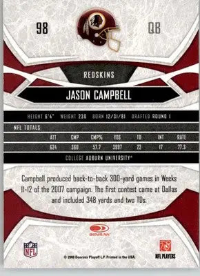 Jason Campbell - 2008 Donruss Gridiron Gear - #98 - Football - Football Card Single