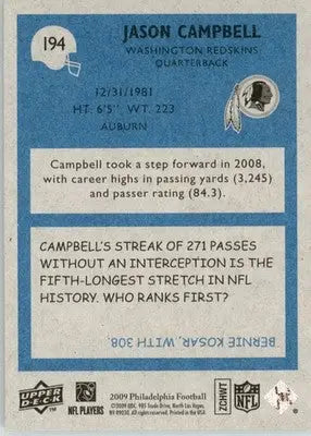 Jason Campbell - 2009 Philadelphia - #194 - Football - Football Card Single