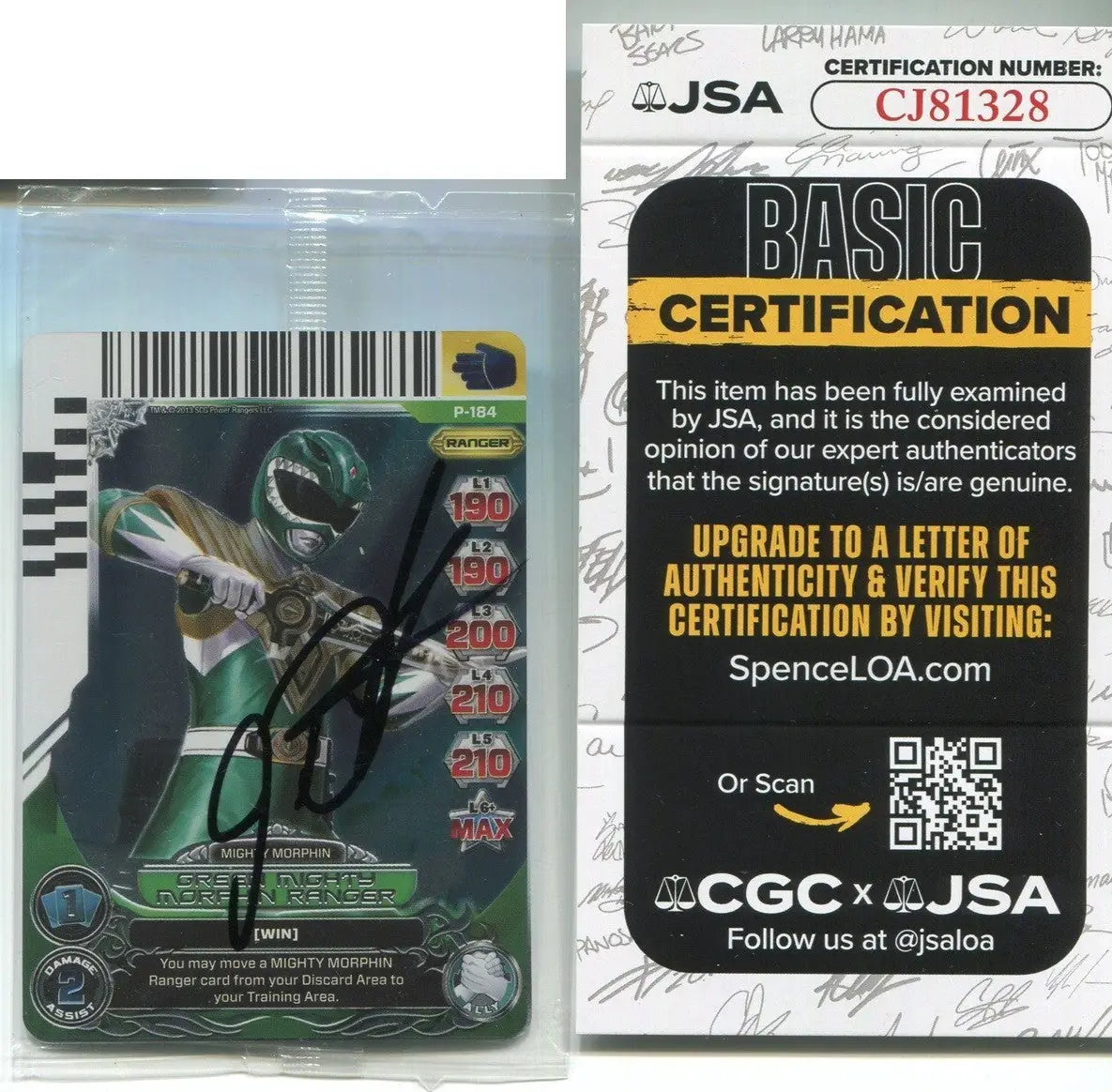 Jason David Frank Tommy Oliver Green Mighty Morphin Power Ranger Card JSA Auto - Entertainment Card Single
