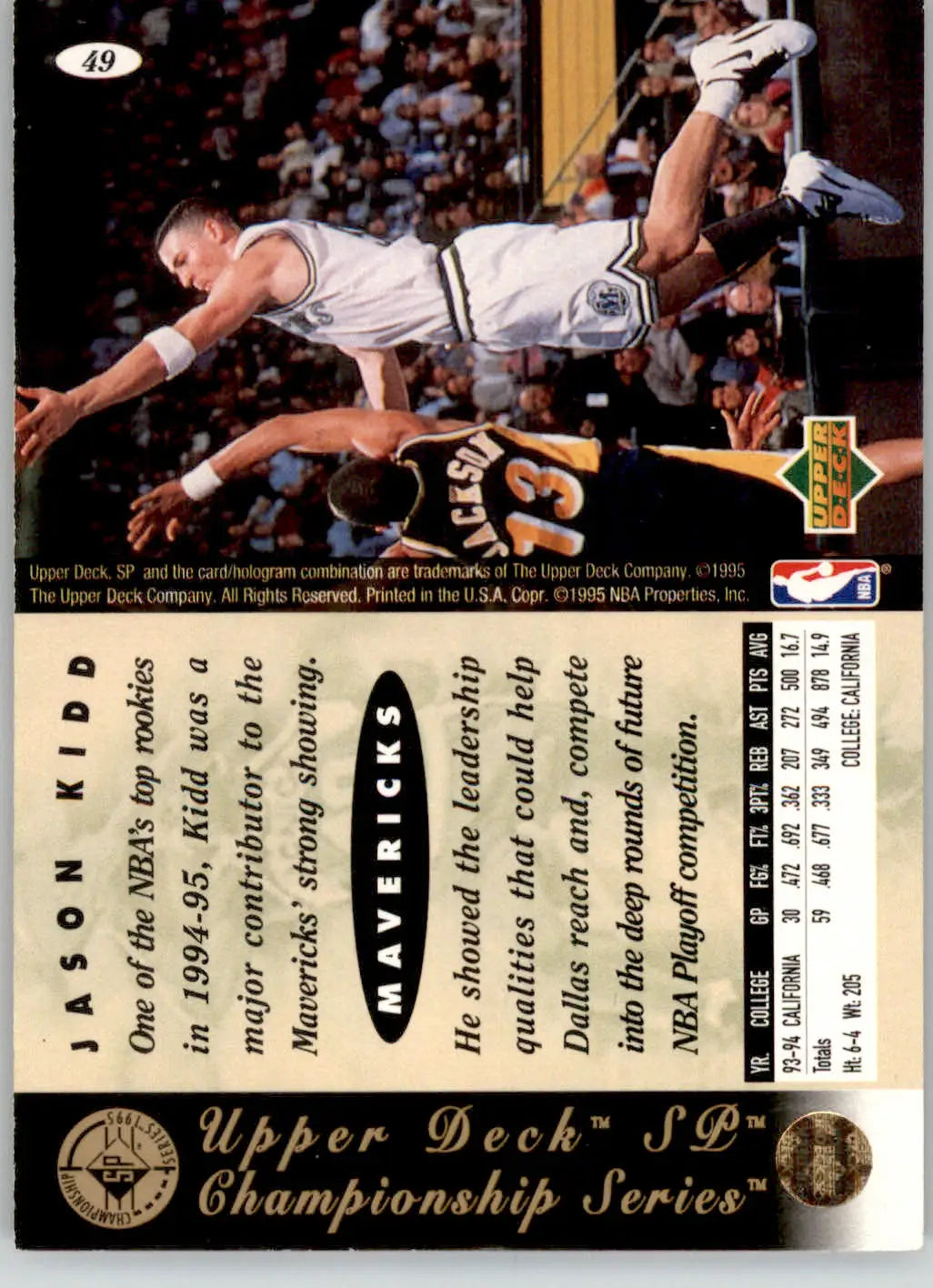 Jason Kidd - 1994-95 SP Championship - #49 - RC Basketball - Basketball Card Single