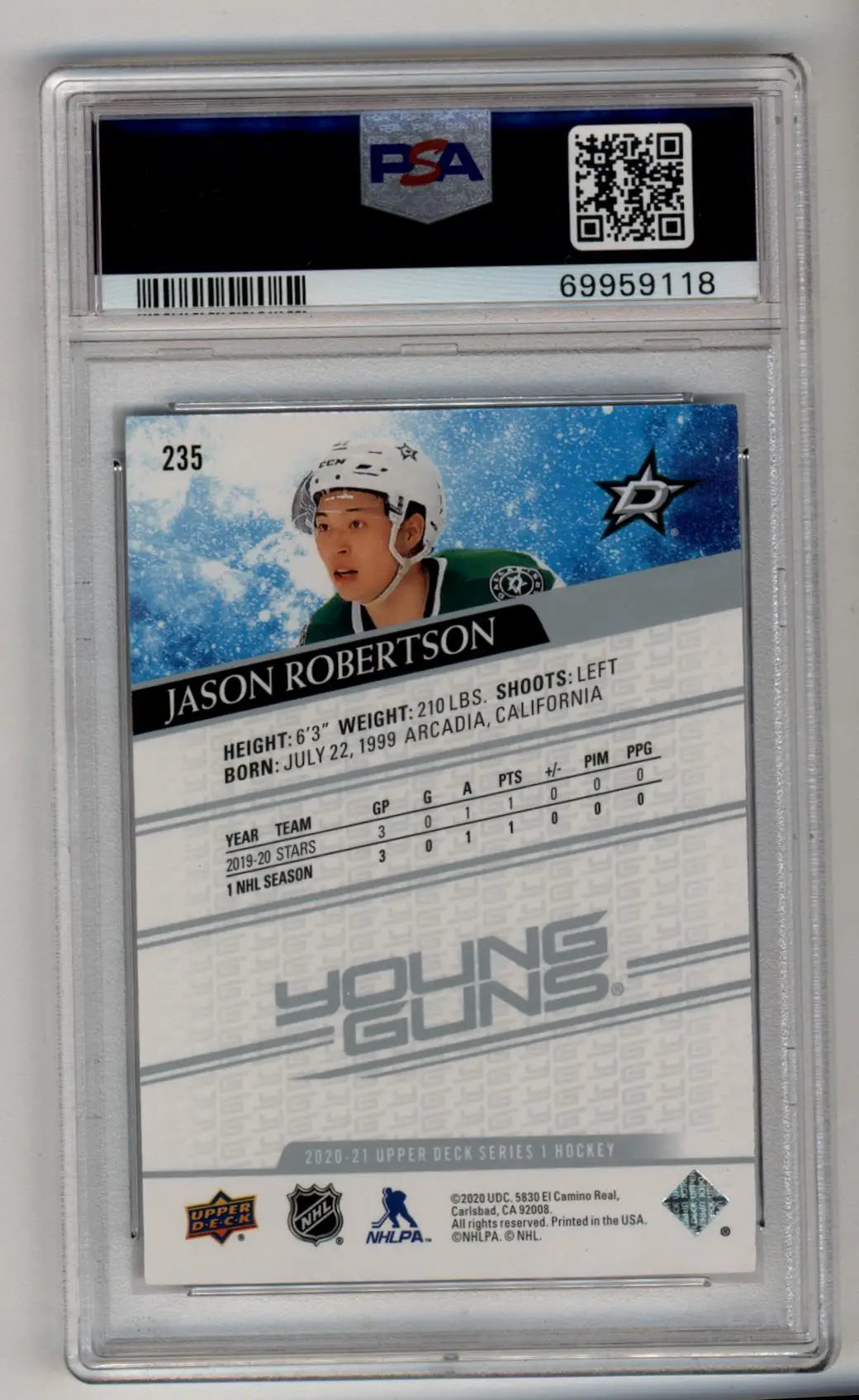 Jason Robertson 2020 Upper Deck Rookie #235 PSA 10 Gem Mint 9118 - Hockey Card Single