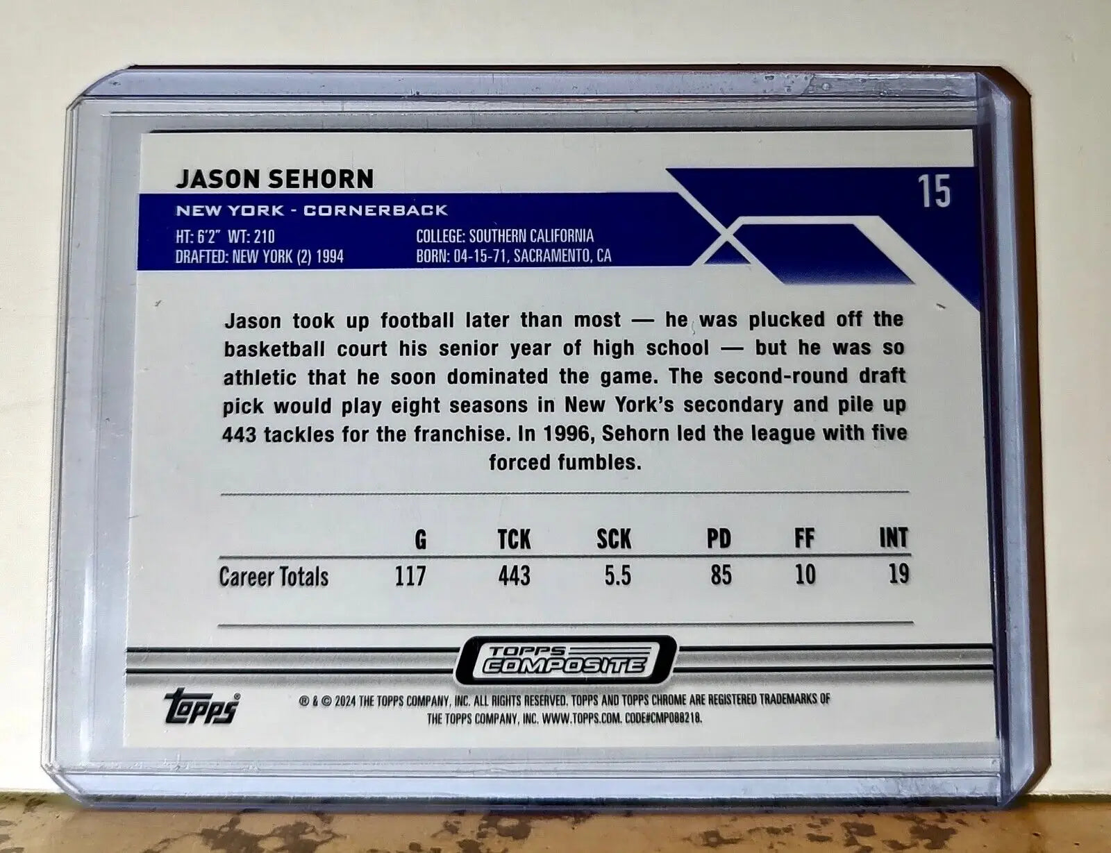 Jason Sehorn 2023 Topps Chrome NFL #15 Football Card New York Giants - Football Card Single