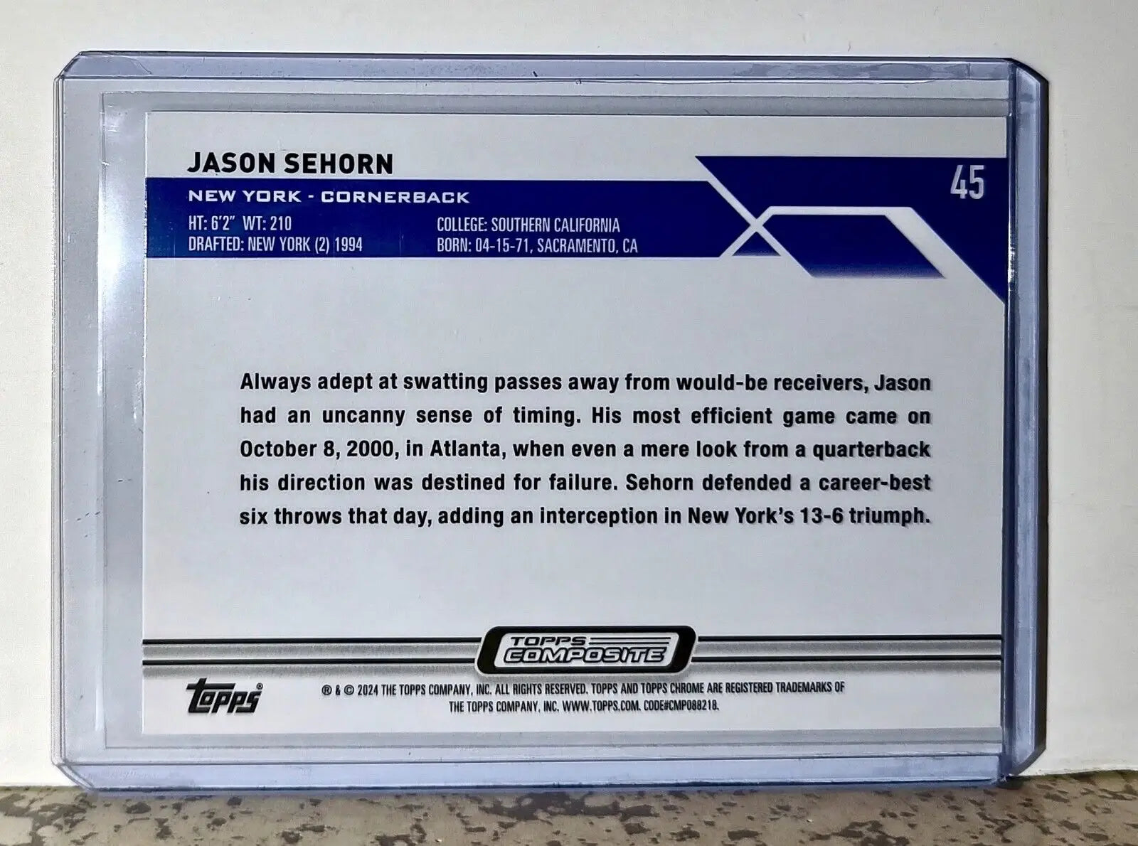 Jason Sehorn 2023 Topps Chrome NFL #45 Football Card New York Giants