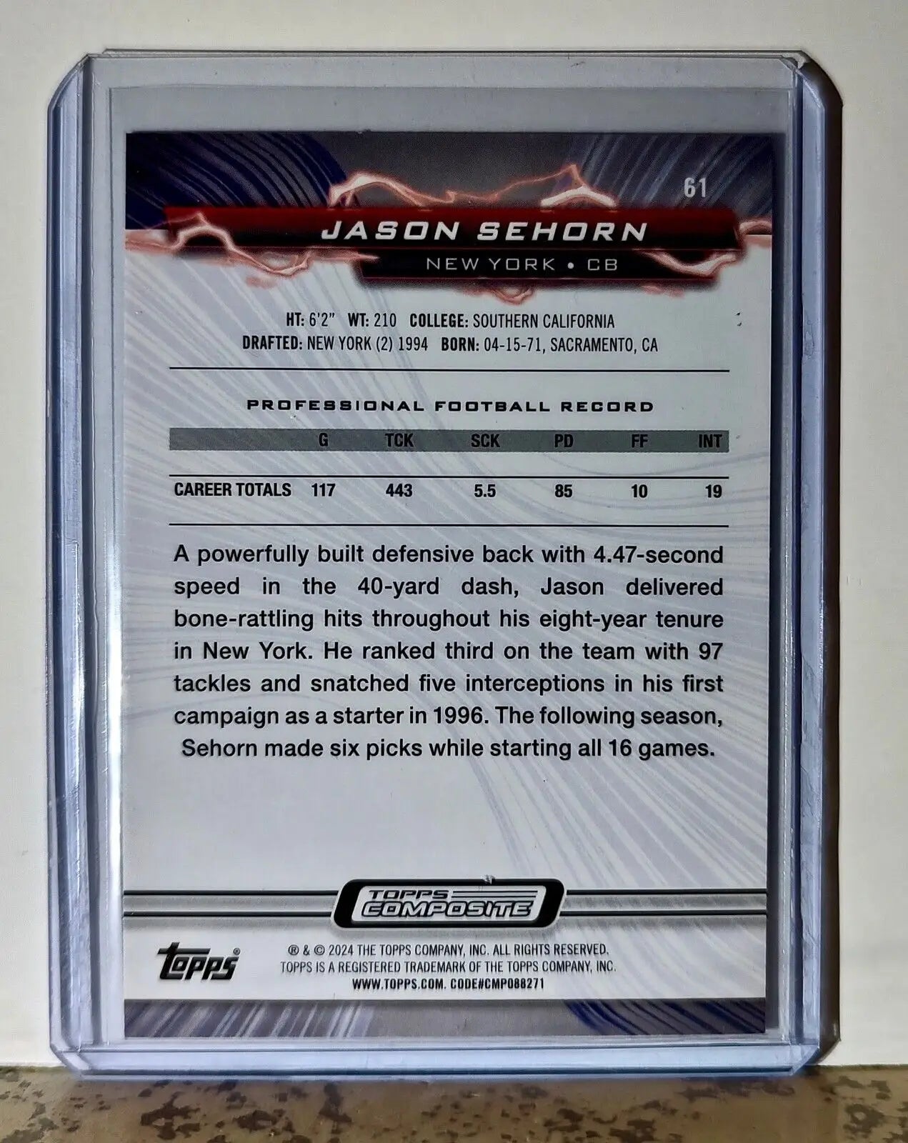 Jason Sehorn 2023 Topps Resurgence NFL #61 Football Card New York Giants
