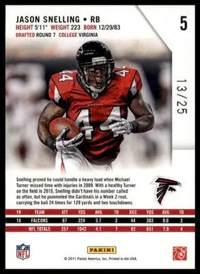 Jason Snelling 2011 Panini Rookies & Stars Longevity Emerald /25 #5 Falcons - Football Card Single
