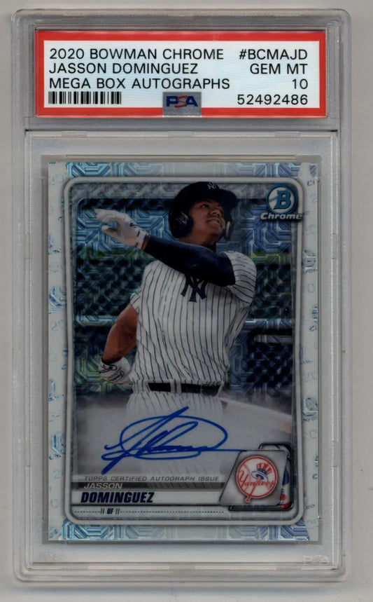 Jasson Dominguez 2020 Bowman Chrome Mega Box Auto PSA 10 Gem Mint - Baseball Card Box