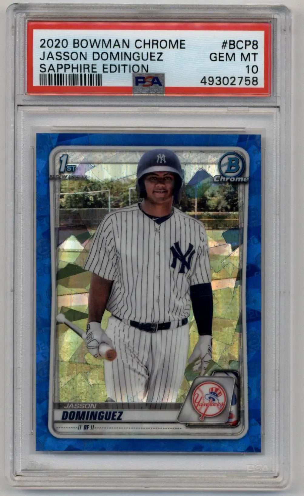 Jasson Dominguez Bowman Chrome Sapphire Edition baseball card PSA GEM MT 10