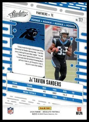 Ja’Tavion Sanders Rookie 2024 Panini Absolute Green #177 Carolina Panthers - Football Card Single